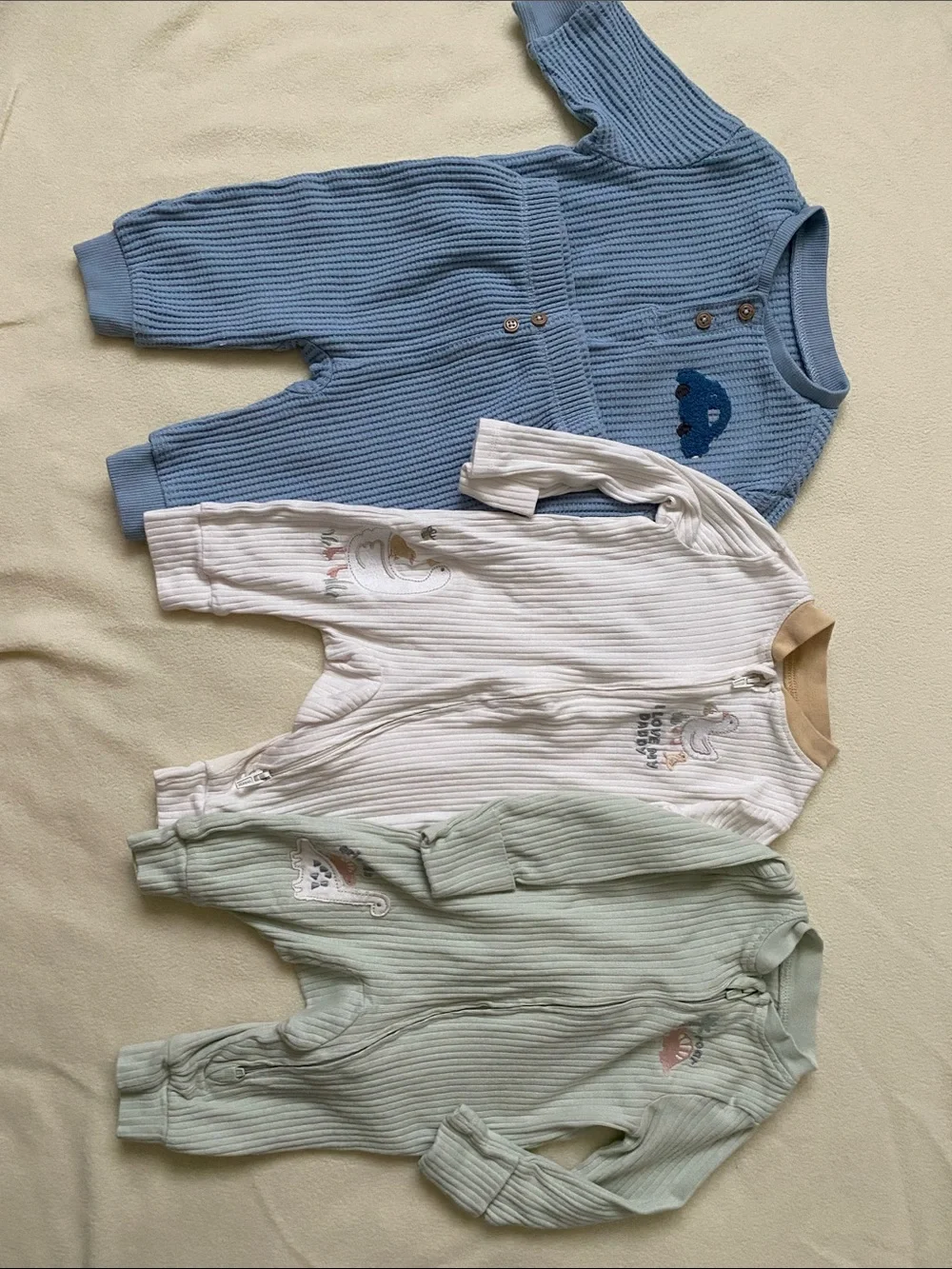 3-Pack Ribbed Baby Pajama Set - Blue, Cream & Mint